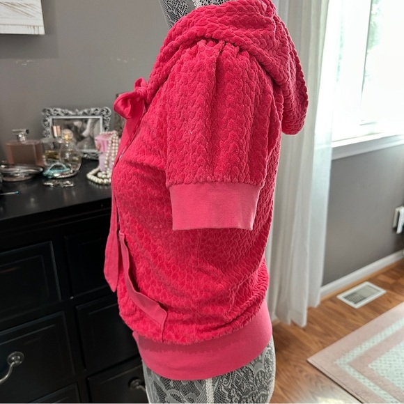 Juicy Couture Y2K Pink Terry Short Sleeve Zip Hoodie Medium Paris Hilton Classic - Picture 6 of 15